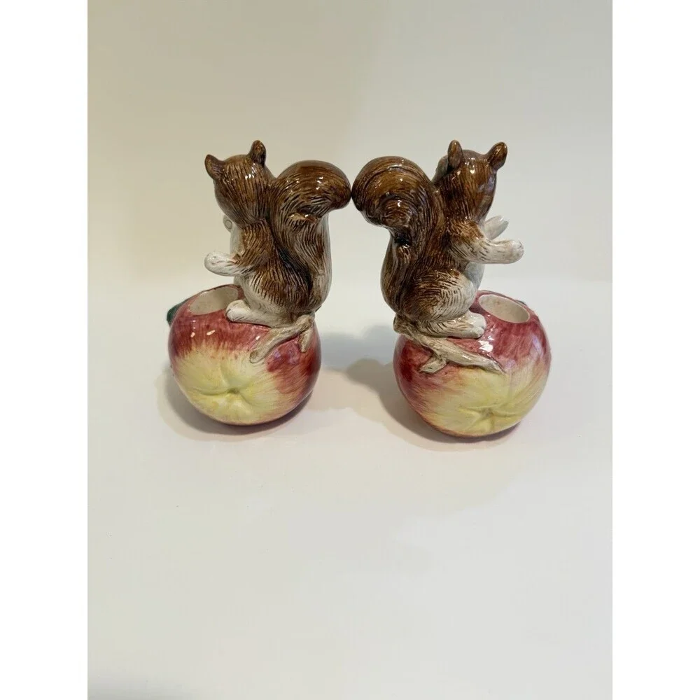 Vintage OCI Omnibus Fits & Floyd Candle Holders Squirrels Set Of 2 Ceramic